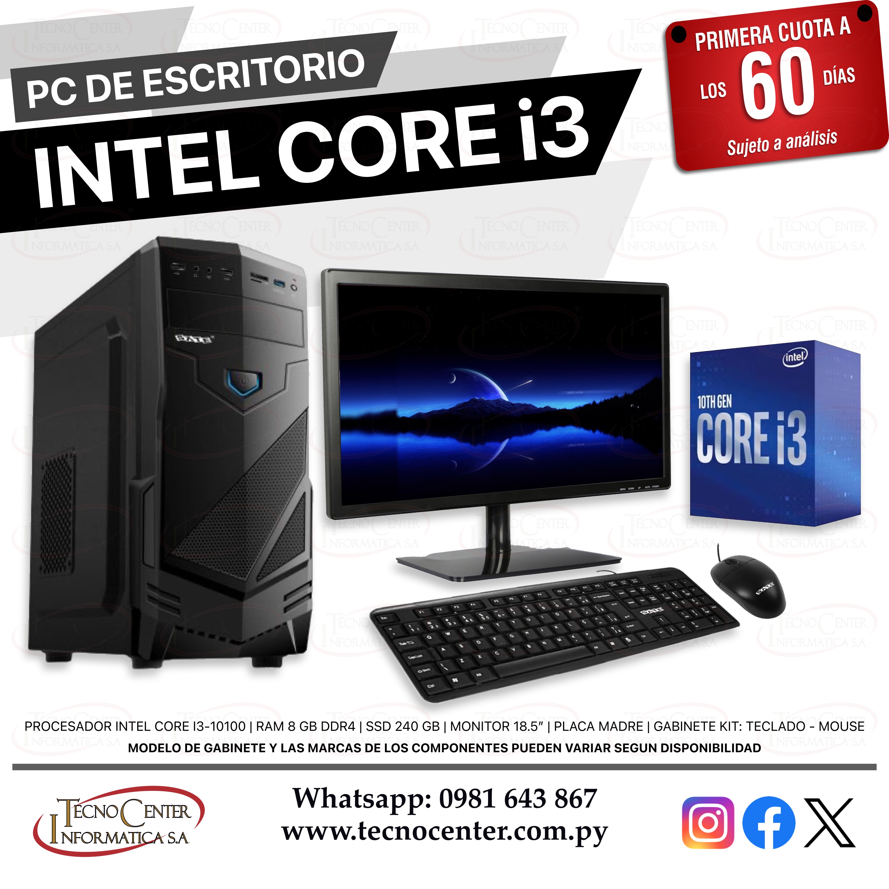 PC de Escritorio Intel Core i3 SSD 240 GB